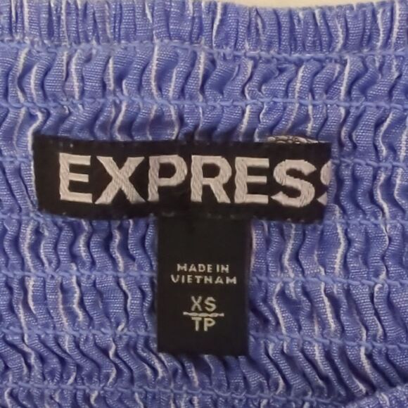 Express Blue Pin Striped Off the Shoulder Blouse - Picture 5 of 6